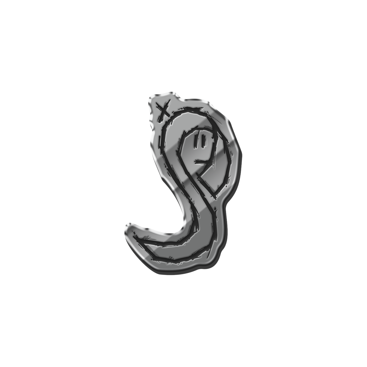 Metallic boot charm on a white background